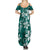 Plumeria Floral Tapa Pattern Crystal Teal Family Matching Summer Maxi Dress and Hawaiian Shirt