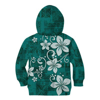 Plumeria Floral Tapa Pattern Crystal Teal Kid Hoodie LT01 - Polynesian Pride
