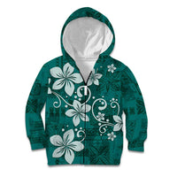 Plumeria Floral Tapa Pattern Crystal Teal Kid Hoodie LT01 Zip Hoodie Teal - Polynesian Pride
