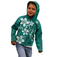 Plumeria Floral Tapa Pattern Crystal Teal Kid Hoodie LT01 - Polynesian Pride