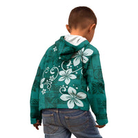 Plumeria Floral Tapa Pattern Crystal Teal Kid Hoodie LT01 - Polynesian Pride