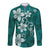 Plumeria Floral Tapa Pattern Crystal Teal Long Sleeve Button Shirt