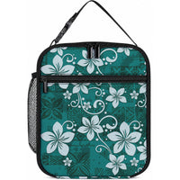 Plumeria Floral Tapa Pattern Crystal Teal Lunch Bag LT01 10.2 × 8.3 × 4.3 inch Teal - Polynesian Pride