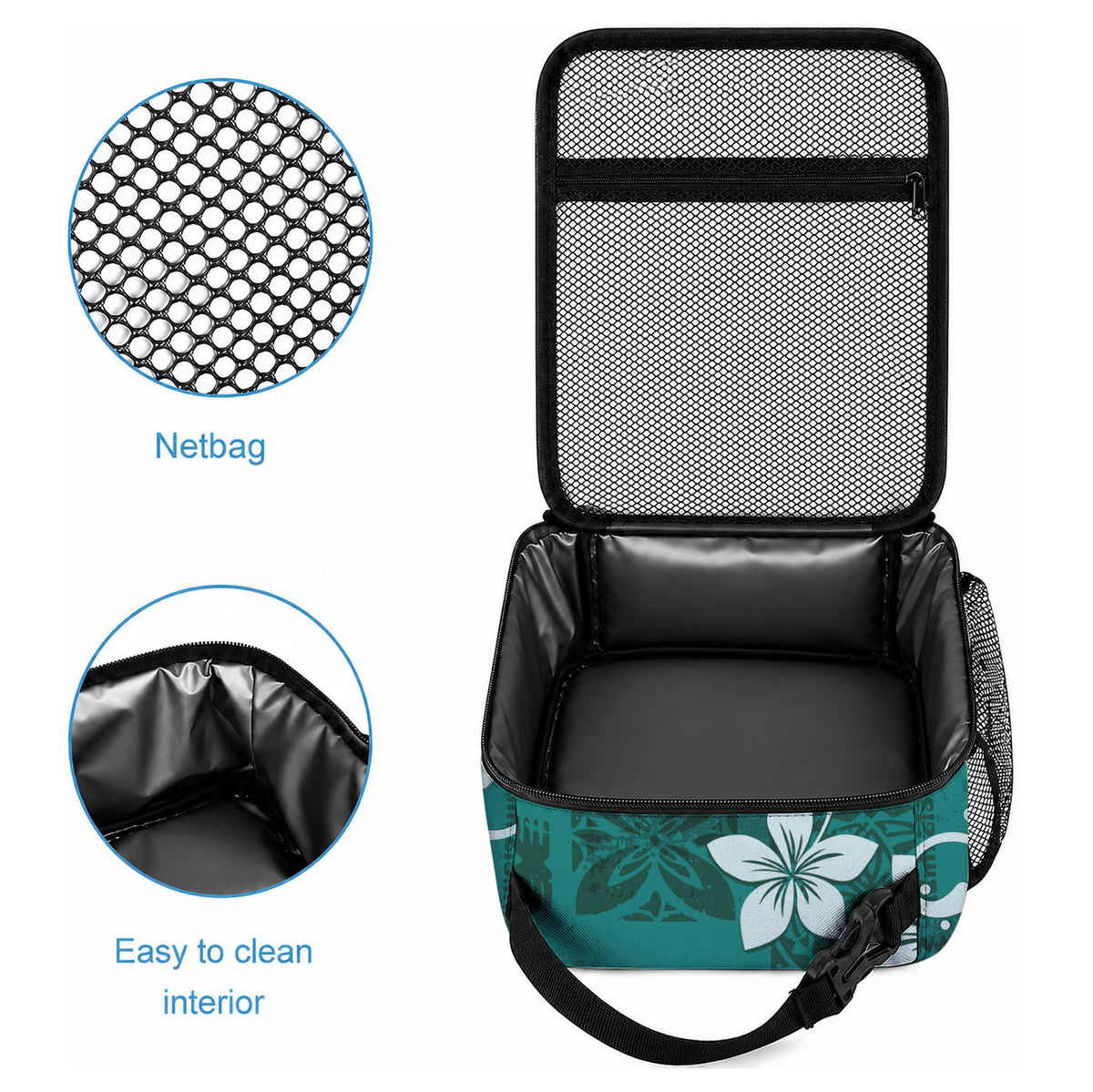 Plumeria Floral Tapa Pattern Crystal Teal Lunch Bag LT01 - Polynesian Pride