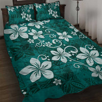 Plumeria Floral Tapa Pattern Crystal Teal Quilt Bed Set LT01 Teal - Polynesian Pride