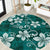 Plumeria Floral Tapa Pattern Crystal Teal Round Carpet