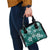 Plumeria Floral Tapa Pattern Crystal Teal Shoulder Handbag