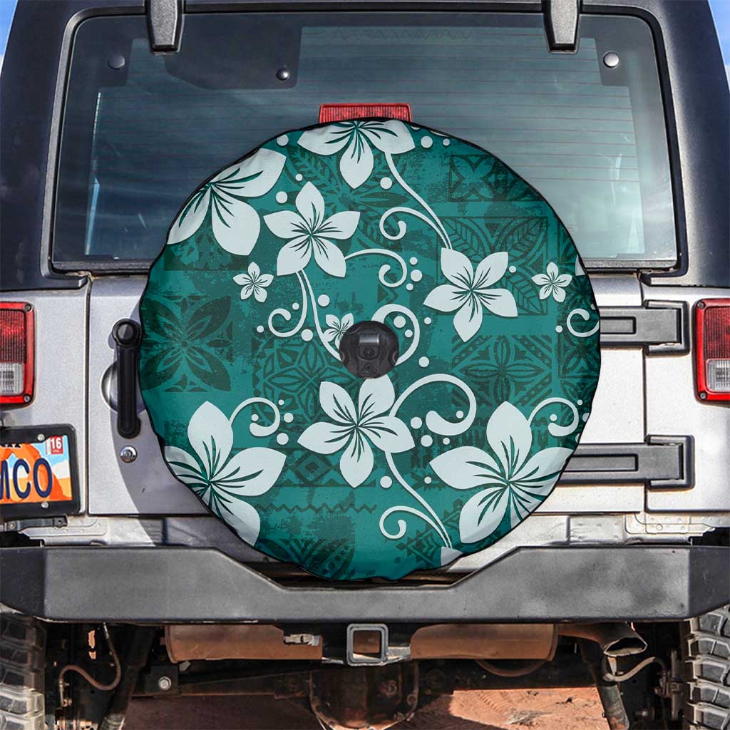 Plumeria Floral Tapa Pattern Crystal Teal Spare Tire Cover