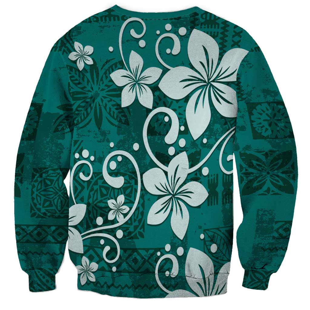 Plumeria Floral Tapa Pattern Crystal Teal Sweatshirt LT01 - Polynesian Pride