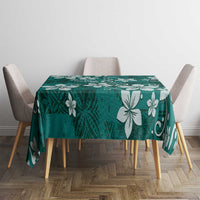 Plumeria Floral Tapa Pattern Crystal Teal Tablecloth LT01 - Polynesian Pride
