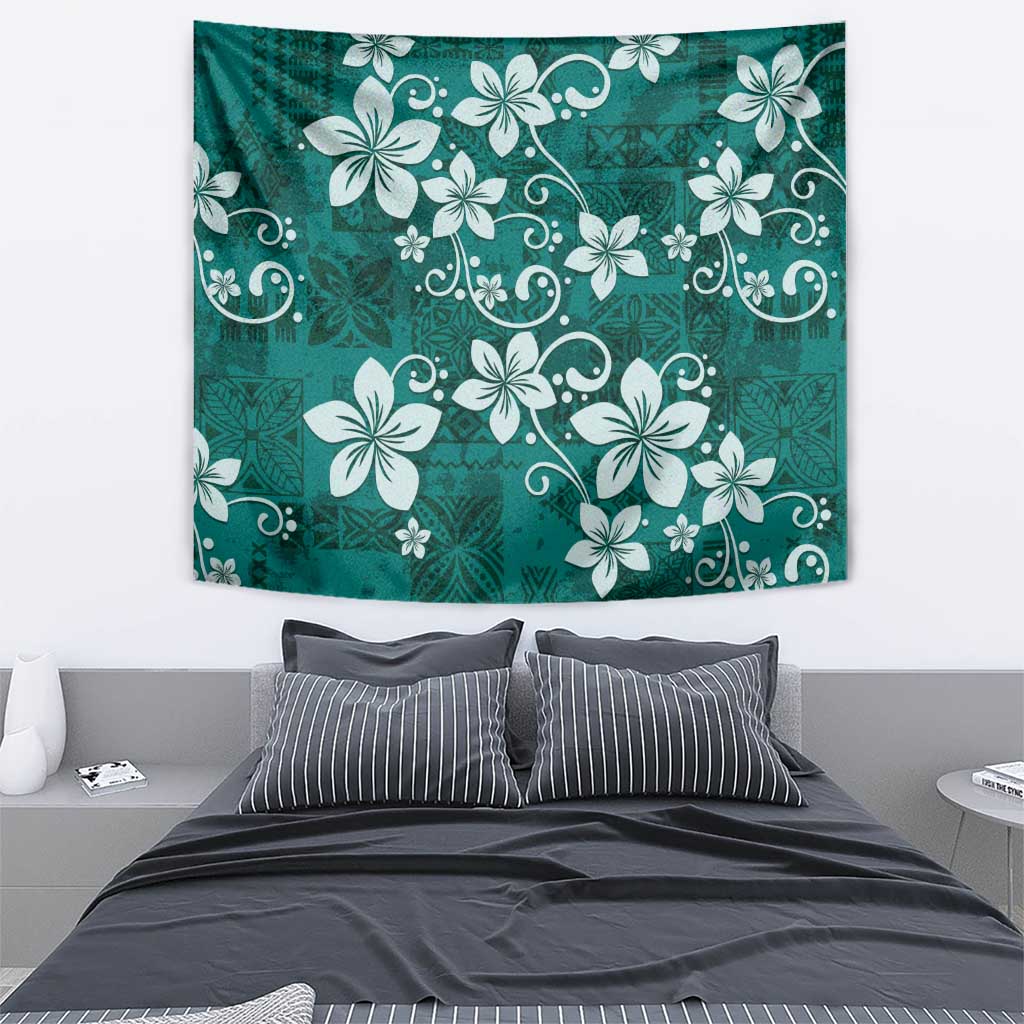 Plumeria Floral Tapa Pattern Crystal Teal Tapestry LT01 - Polynesian Pride