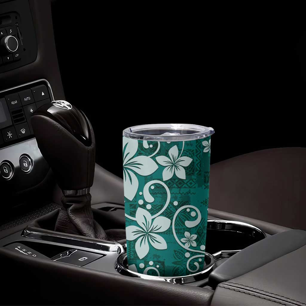 Plumeria Floral Tapa Pattern Crystal Teal Tumbler Cup LT01 - Polynesian Pride
