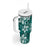 Plumeria Floral Tapa Pattern Crystal Teal Tumbler With Handle