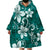 Plumeria Floral Tapa Pattern Crystal Teal Wearable Blanket Hoodie