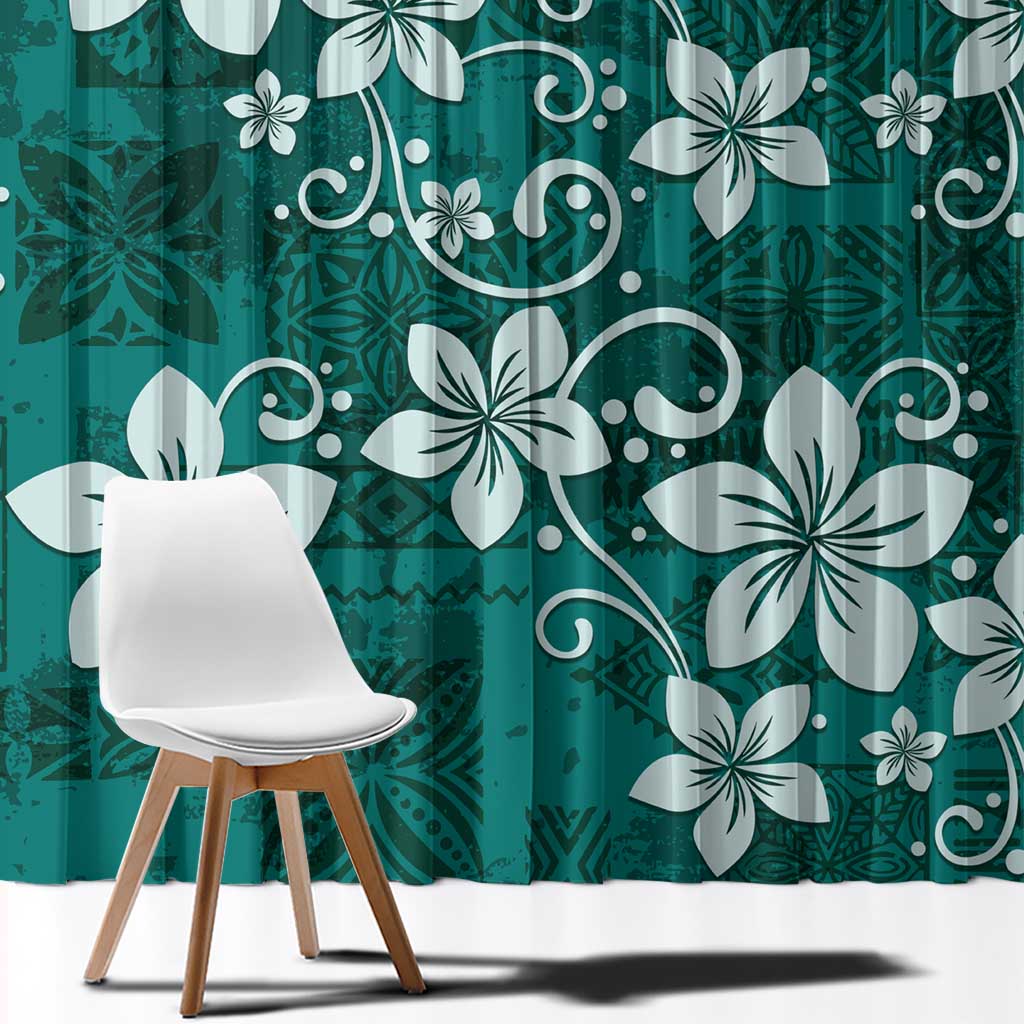 Plumeria Floral Tapa Pattern Crystal Teal Window Curtain LT01 - Polynesian Pride