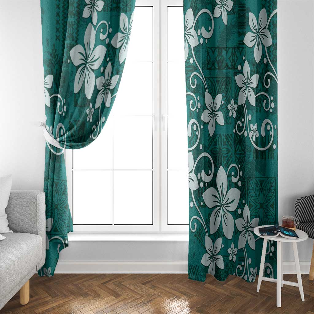 Plumeria Floral Tapa Pattern Crystal Teal Window Curtain LT01 - Polynesian Pride