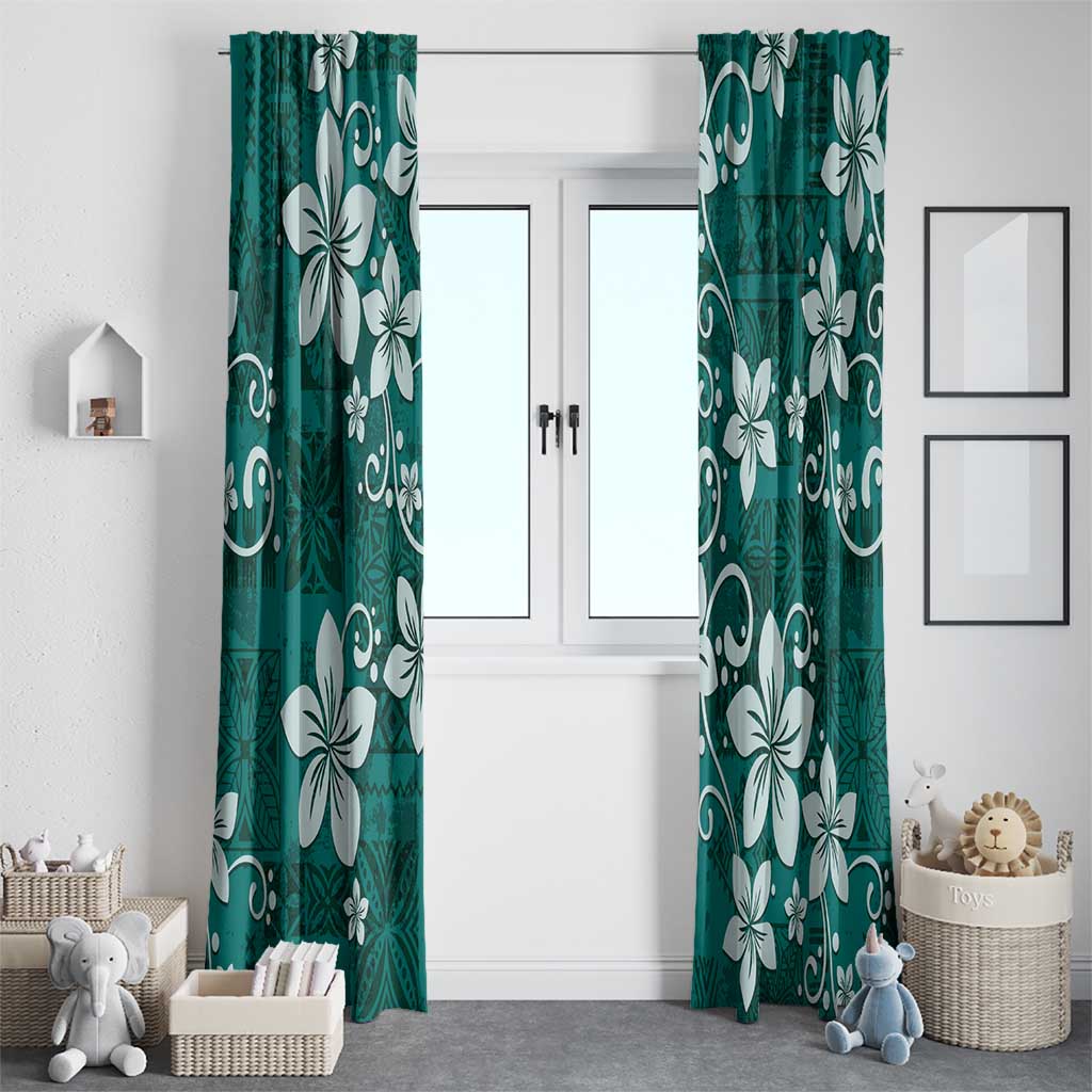 Plumeria Floral Tapa Pattern Crystal Teal Window Curtain LT01 - Polynesian Pride