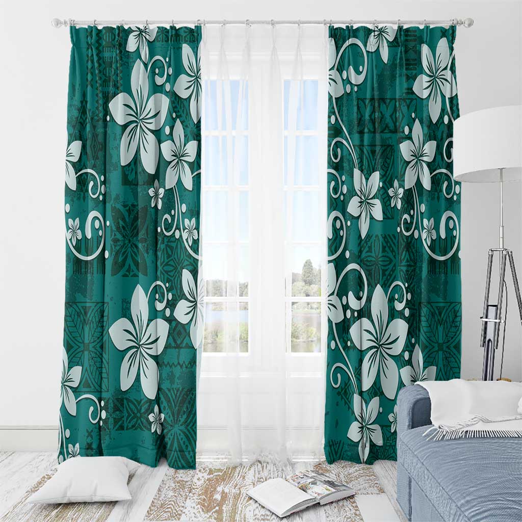 Plumeria Floral Tapa Pattern Crystal Teal Window Curtain LT01 - Polynesian Pride