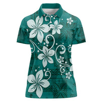Plumeria Floral Tapa Pattern Crystal Teal Women Polo Shirt LT01 Female Teal - Polynesian Pride