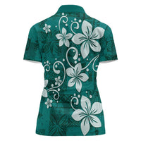 Plumeria Floral Tapa Pattern Crystal Teal Women Polo Shirt LT01 - Polynesian Pride