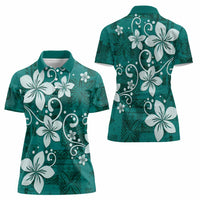 Plumeria Floral Tapa Pattern Crystal Teal Women Polo Shirt LT01 - Polynesian Pride
