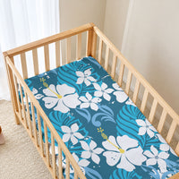 Blue Hawaiian Hibiscus Monstera Baby Bed Cover Grunge Stylized LT01 - Polynesian Pride