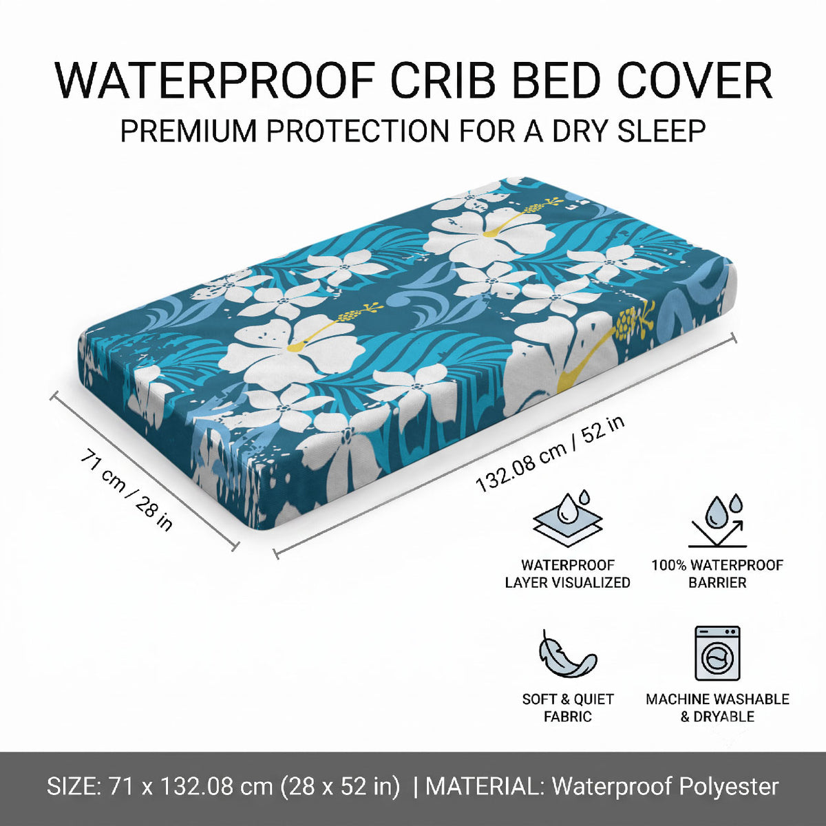 Blue Hawaiian Hibiscus Monstera Baby Bed Cover Grunge Stylized LT01 - Polynesian Pride