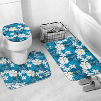 Blue Hawaiian Hibiscus Monstera Bathroom Set Grunge Stylized LT01 Mat Set Only (3 pcs) One Size Blue - Polynesian Pride