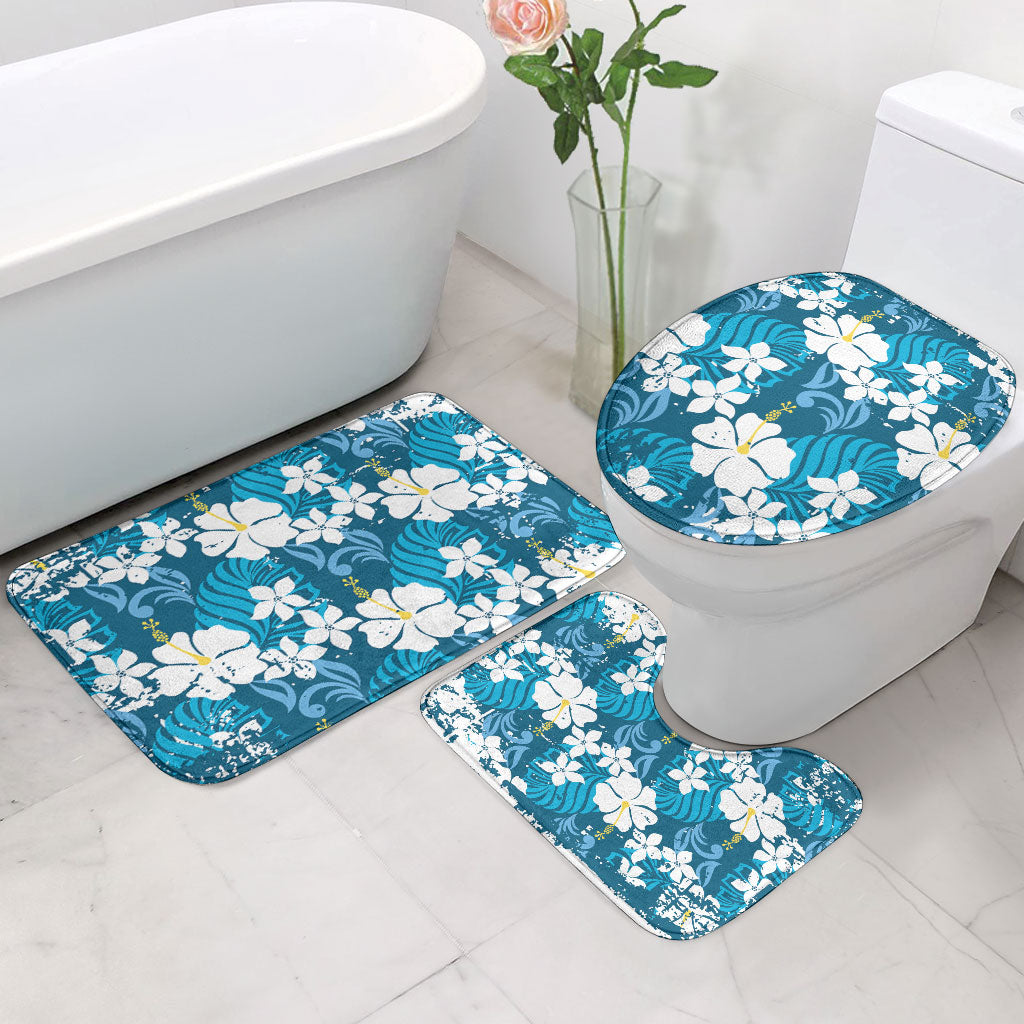 Blue Hawaiian Hibiscus Monstera Bathroom Set Grunge Stylized LT01 - Polynesian Pride