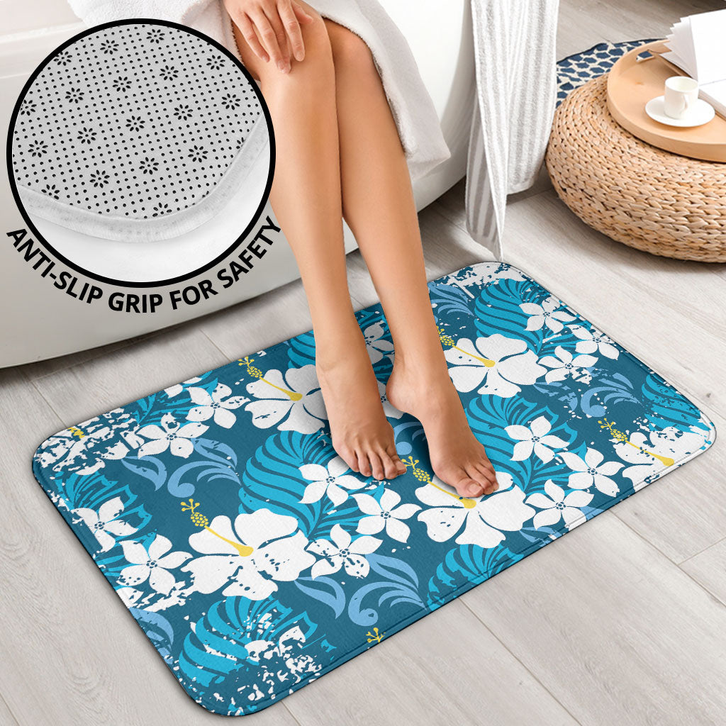 Blue Hawaiian Hibiscus Monstera Bathroom Set Grunge Stylized LT01 - Polynesian Pride