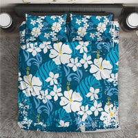 Blue Hawaiian Hibiscus Monstera Bedding Set Grunge Stylized