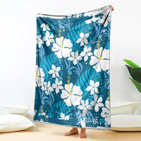 Blue Hawaiian Hibiscus Monstera Blanket Grunge Stylized