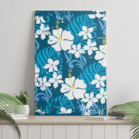 Blue Hawaiian Hibiscus Monstera Canvas Wall Art Grunge Stylized LT01 - Polynesian Pride