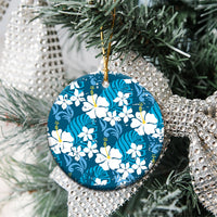 Blue Hawaiian Hibiscus Monstera Ceramic Ornament Grunge Stylized LT01 - Polynesian Pride