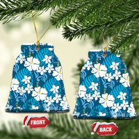 Blue Hawaiian Hibiscus Monstera Ceramic Ornament Grunge Stylized LT01 Bell Flake Blue - Polynesian Pride