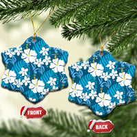 Blue Hawaiian Hibiscus Monstera Ceramic Ornament Grunge Stylized LT01 Snow Flake Blue - Polynesian Pride