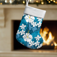 Blue Hawaiian Hibiscus Monstera Christmas Stocking Grunge Stylized LT01 Set of 2 Blue - Polynesian Pride