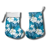 Blue Hawaiian Hibiscus Monstera Christmas Stocking Grunge Stylized LT01 - Polynesian Pride