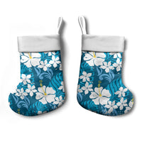 Blue Hawaiian Hibiscus Monstera Christmas Stocking Grunge Stylized LT01 - Polynesian Pride