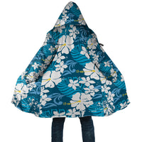 Blue Hawaiian Hibiscus Monstera Cloak Grunge Stylized LT01 Unisex Blue - Polynesian Pride