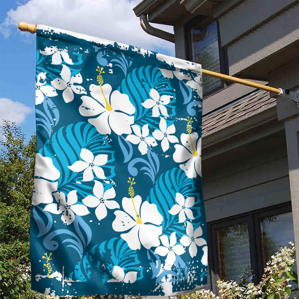 Blue Hawaiian Hibiscus Monstera Garden Flag Grunge Stylized LT01 - Polynesian Pride