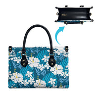 Blue Hawaiian Hibiscus Monstera Leather Bag Grunge Stylized