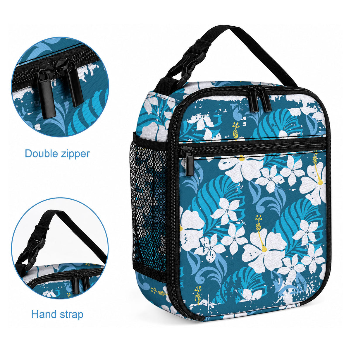 Blue Hawaiian Hibiscus Monstera Lunch Bag Grunge Stylized