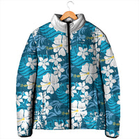 Blue Hawaiian Hibiscus Monstera Padded Jacket Grunge Stylized