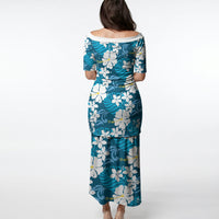 Blue Hawaiian Hibiscus Monstera Puletasi Grunge Stylized LT01 - Polynesian Pride