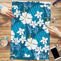 Blue Hawaiian Hibiscus Monstera Puzzle Grunge Stylized LT01 Blue - Polynesian Pride