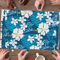 Blue Hawaiian Hibiscus Monstera Puzzle Grunge Stylized LT01 - Polynesian Pride