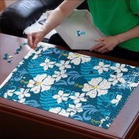 Blue Hawaiian Hibiscus Monstera Puzzle Grunge Stylized LT01 - Polynesian Pride