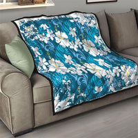 Blue Hawaiian Hibiscus Monstera Quilt Grunge Stylized LT01 - Polynesian Pride