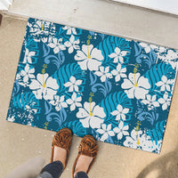 Blue Hawaiian Hibiscus Monstera Rubber Doormat Grunge Stylized LT01 - Polynesian Pride